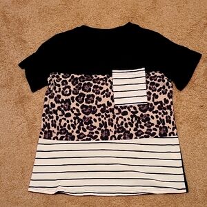 Stylish Womans Leopard Print and Striped Top